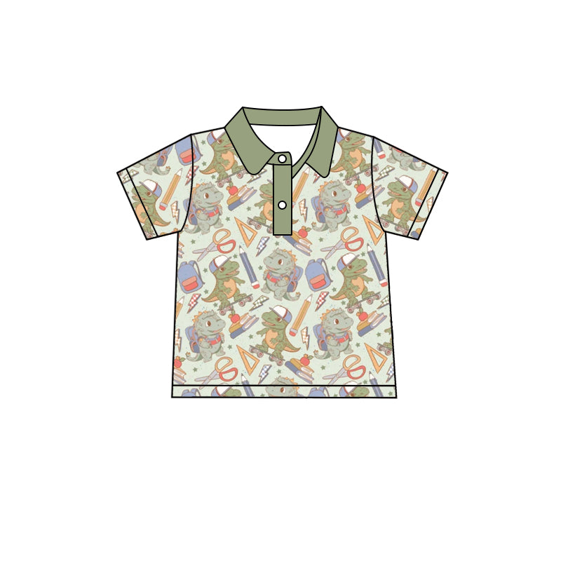 preorder BT0692 back to school dinosaur green short sleeve boys top
