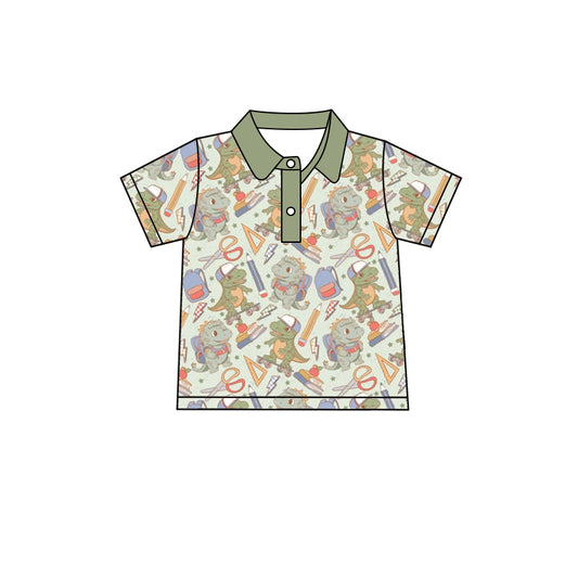 preorder BT0692 back to school dinosaur green short sleeve boys top