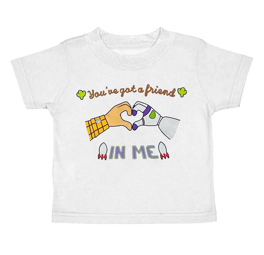 custom moq 3 you've got a friend in me cartoon white short sleeve boys top
