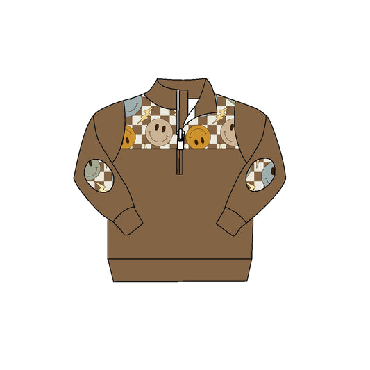 preorder BT0696 colorful smile brown checkered long sleeve boys pullover