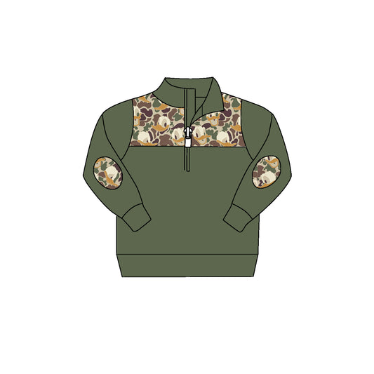 preorder BT0698 cartoon duck camo dark green long sleeve boys pullover