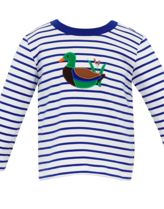 preorder BT0701 mallard duck navy blue striped long sleeve boys top