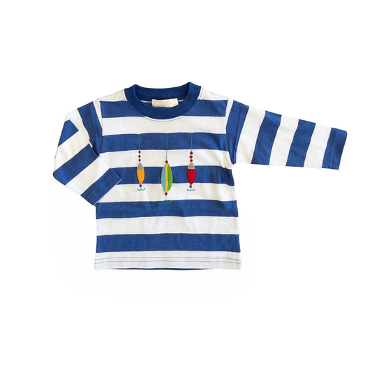 preorder BT0732 fishing navy blue striped long sleeve boys top