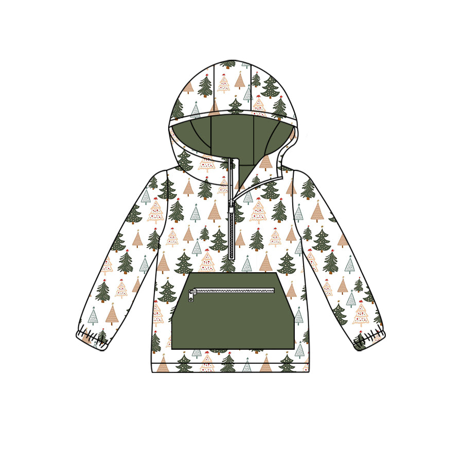preorder BT0757 Christmas tree green pocket long sleeve boys hoodie top