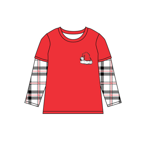 preorder BT0768 Christmas red hat long sleeve boys top