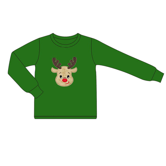 preorder BT0778 Christmas deer green long sleeve boys pullover top