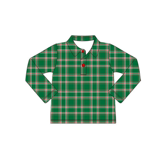 preorder BT0779 Christmas green checkered long sleeve boys top