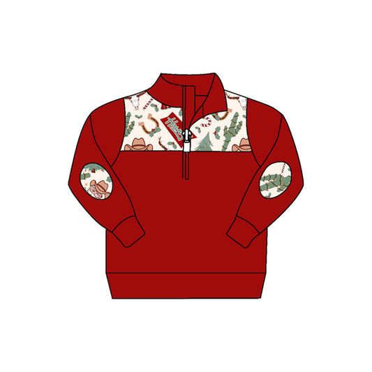 preorder BT0786 Christmas howdy Santa tree red long sleeve boys pullover