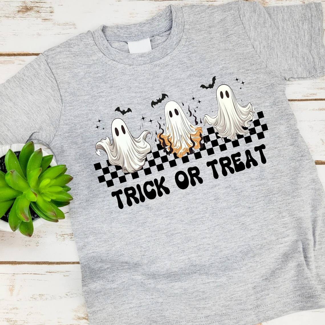 preorder BT0789 Halloween trick or treat spooky grey short sleeve boys top