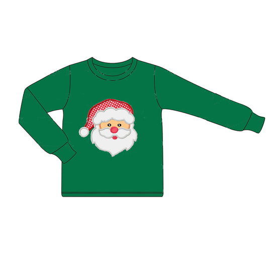preorder BT0790 Christmas Santa green long sleeve boys pullover top