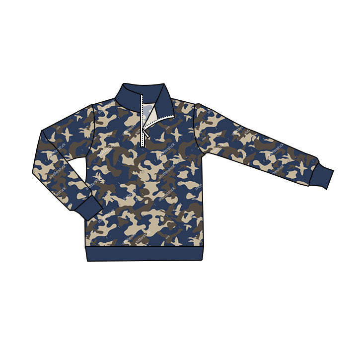 preorder BT0800 navy blue camo long sleeve boys pullover