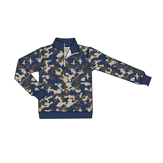 preorder BT0800 navy blue camo long sleeve boys pullover