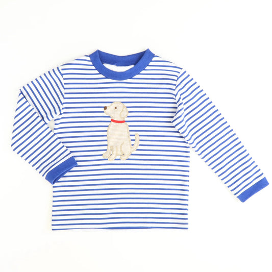 preorder BT0808 dog blue striped long sleeve boys top