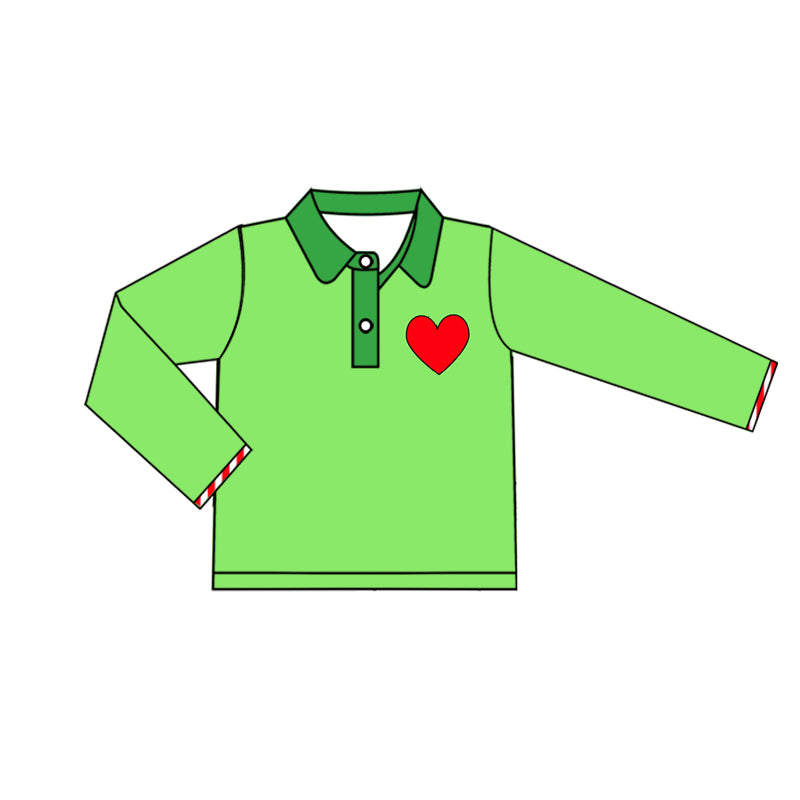 preorder BT0823 Christmas heart green long sleeve boys top