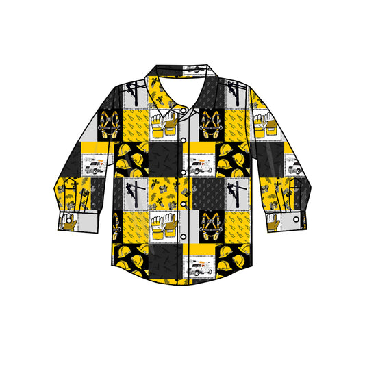 preorder BT0829 lineman yellow black long sleeve boys top