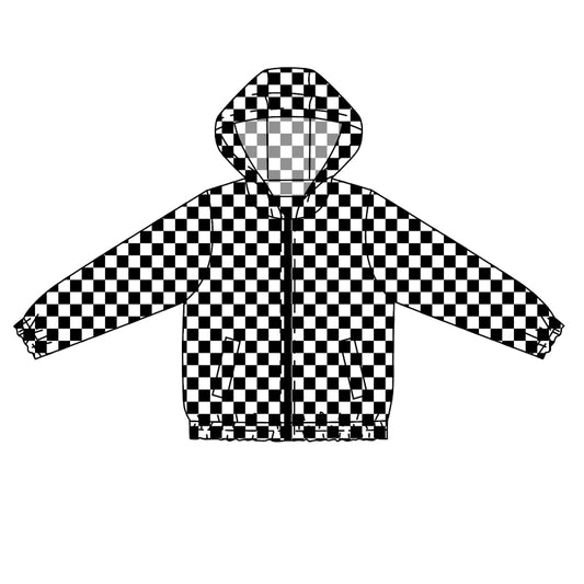 preorder BT0830 black checkered long sleeve boys hoodie coat