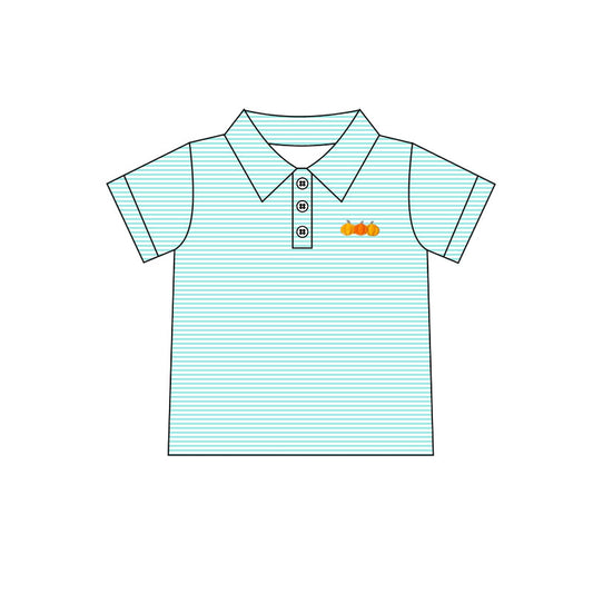 preorder BT0834 Autumn pumpkin green striped short sleeve boys top