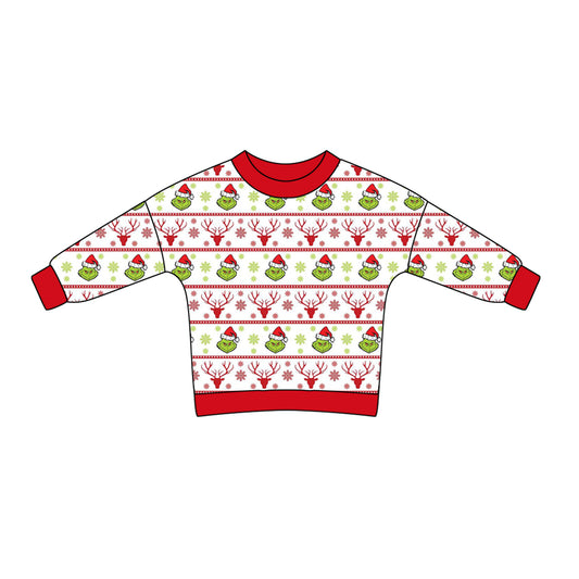 preorder BT0836 Christmas green face deer red long sleeve boys top