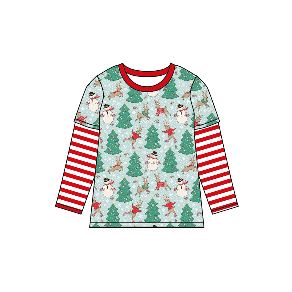 preorder BT0841 Christmas snowman tree deer long sleeve boys top
