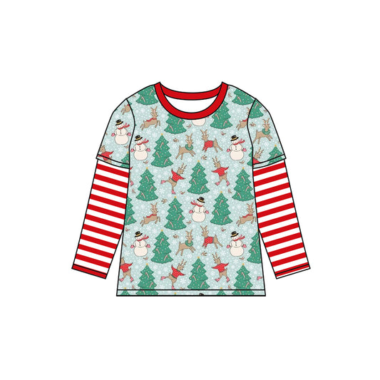 preorder BT0841 Christmas snowman tree deer long sleeve boys top