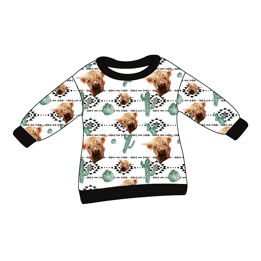 preorder BT0843 Western highland cow Aztec cactus long sleeve boys top