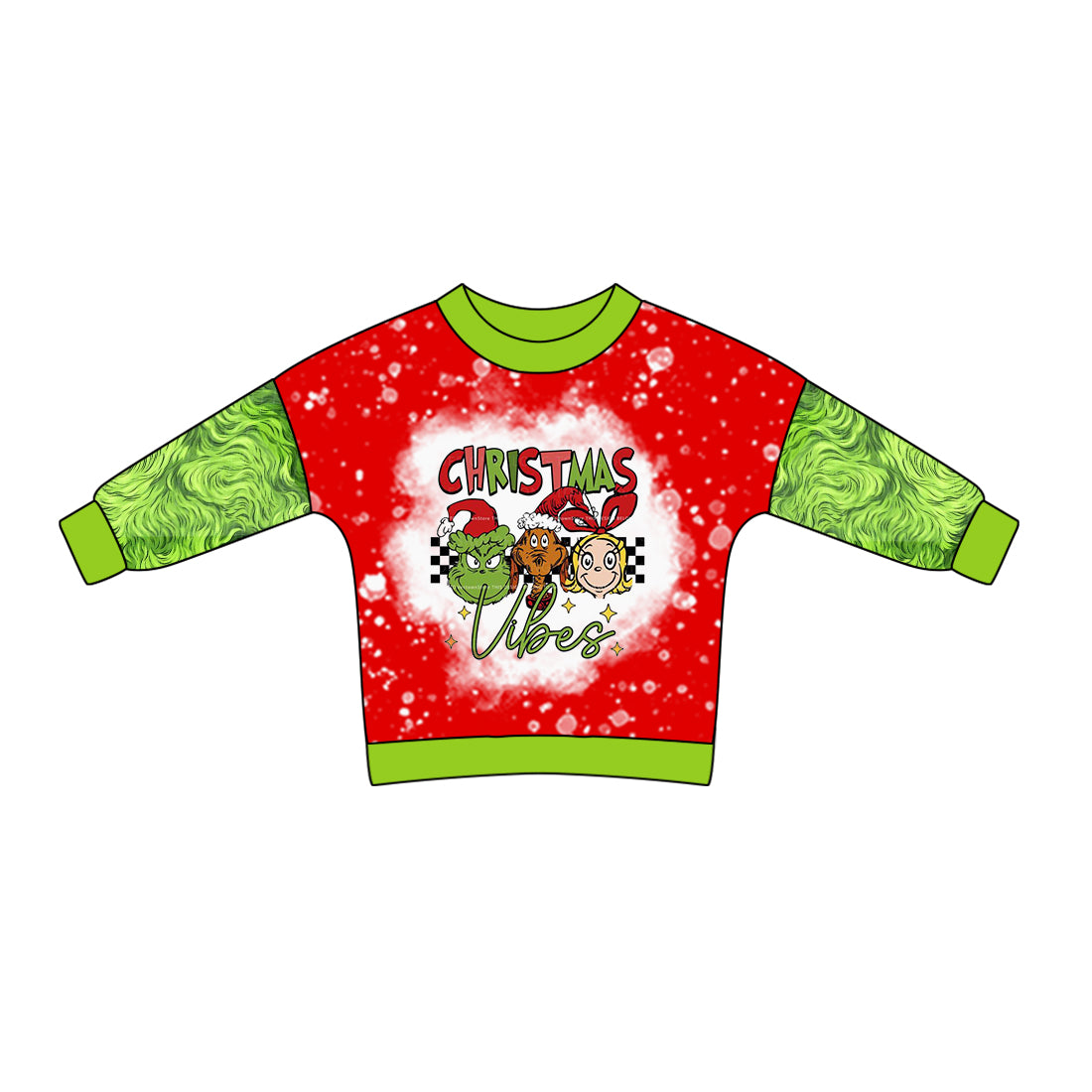 preorder BT0847 Christmas green face cartoon girl red green long sleeve boys top