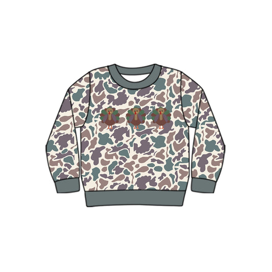 preorder BT0863 Thanksgiving camo turkey long sleeve boys top