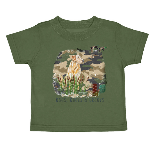 preorder BT0865 camo hunting dog mallard green short sleeve boys top
