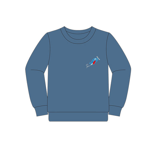 preorder BT0877 cute plane dark blue long sleeve boys top