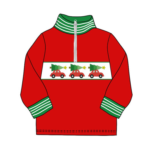 preorder BT0930 Christmas tree car red zipper long sleeve boys pullover boys top