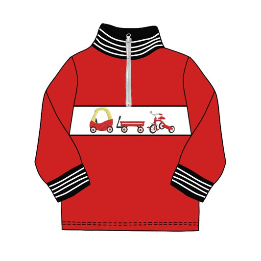 preorder BT0933 cartoon toy car red zipper long sleeve boys pullover boys top