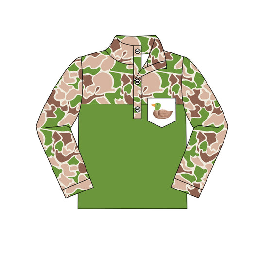 preorder BT0935 green pink camo mallard duck pocket zipper long sleeve boys pullove