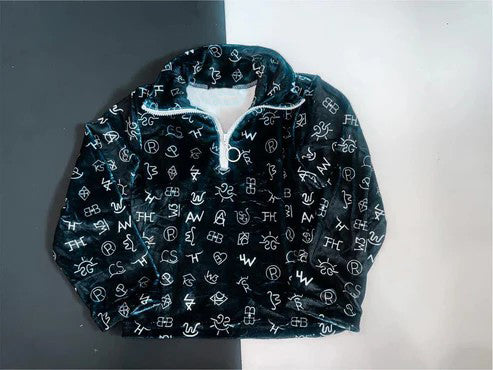preorder BT0936 Western cowboy letter black zipper long sleeve boys pullover boys top