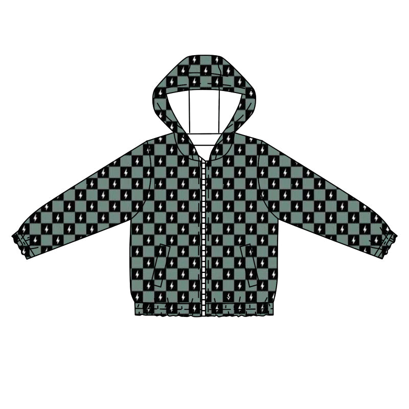 preorder BT0940 cute flash green checkered zipper long sleeve boys hoodie coat