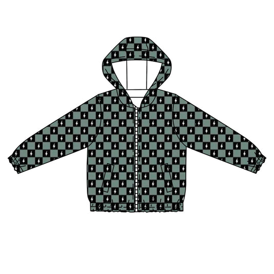 preorder BT0940 cute flash green checkered zipper long sleeve boys hoodie coat