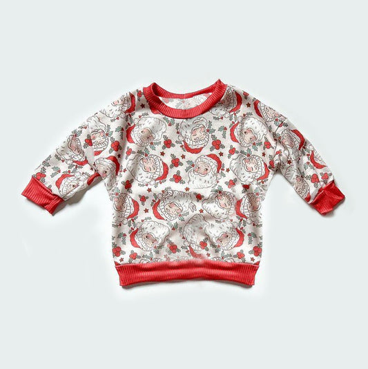 preorder BT0941 Christmas Santa holly berry red long sleeve boys top