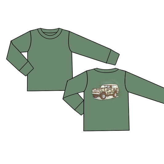 preorder BT0947 camo car dark green long sleeve boys top