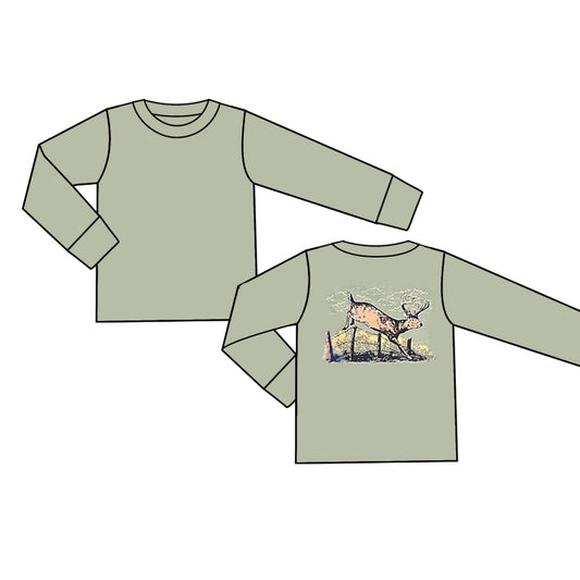 preorder BT0949 hunting deer green long sleeve boys top