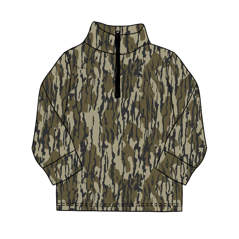 preorder BT0957 dark green camo long sleeve boys pullover