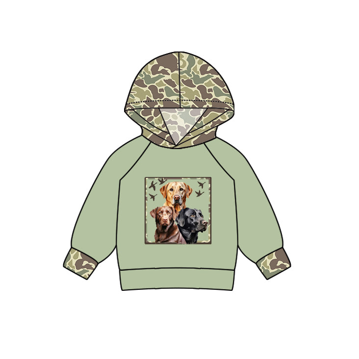 preorder BT0967 hunting dogs green long sleeve camo hoodie boys pullover