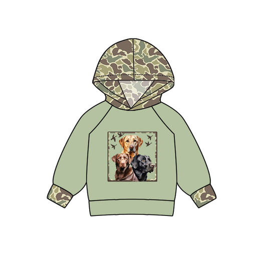 preorder BT0967 hunting dogs green long sleeve camo hoodie boys pullover