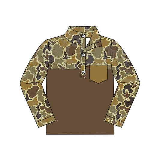 preorder BT0968 hunting mallard duck camo pocket long sleeve boys pullover