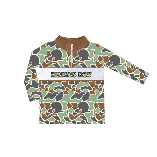 preorder BT0969 mama's boy green camo zipper long sleeve boys pullover