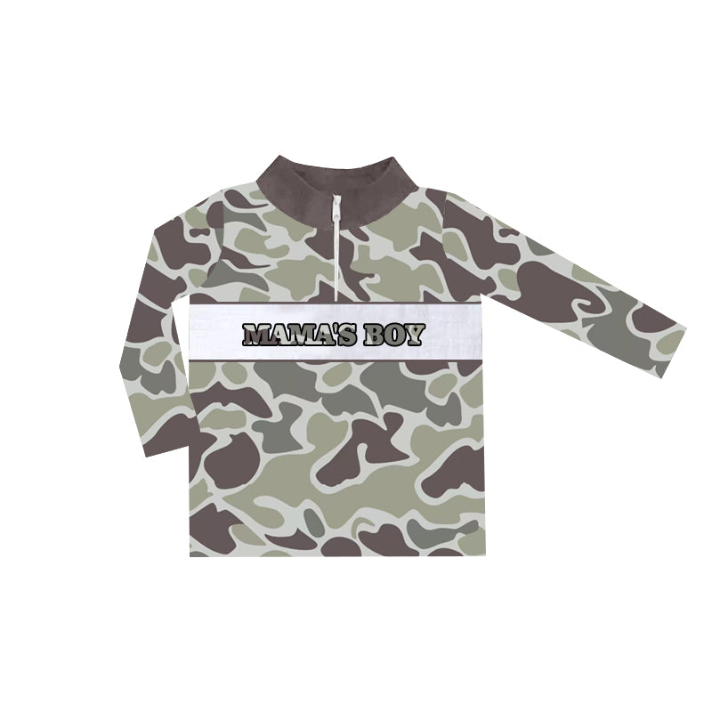 preorder BT0970 mama's boy green camo zipper long sleeve boys pullover