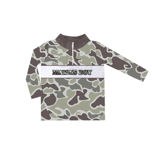 preorder BT0970 mama's boy green camo zipper long sleeve boys pullover