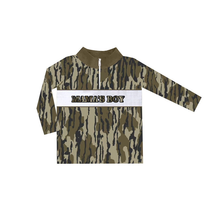 preorder BT0971 mama's boy dark green camo zipper long sleeve boys pullover