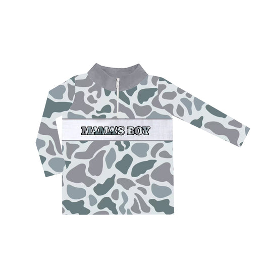 preorder BT0972 mama's boy grey camo zipper long sleeve boys pullover