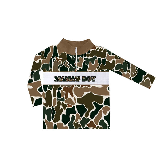 preorder BT0973 mama's boy brown camo zipper long sleeve boys pullover