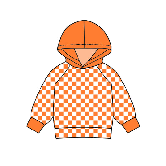 preorder BT0974 orange checkered long sleeve hooded boys pullover