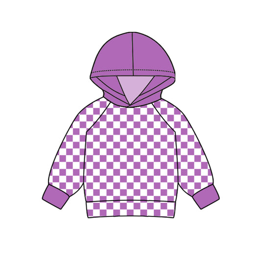 preorder BT0976 purple checkered long sleeve hooded boys pullover